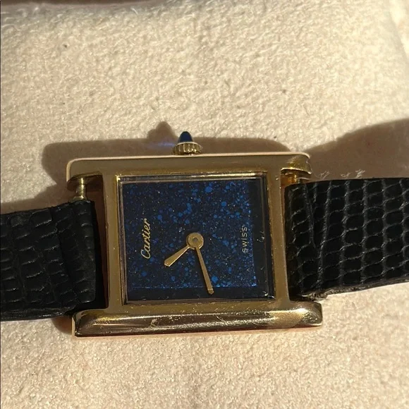 Cartier Tank Gold and Black Watch - Blue Face - Picture 9 of 13
